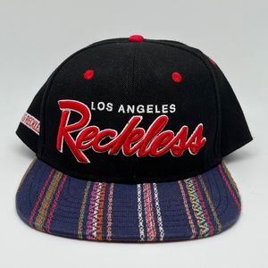 YOUNG & RECKLESS Los Angeles Adjustable Snapback Hat/Cap Black- Red Embroidered